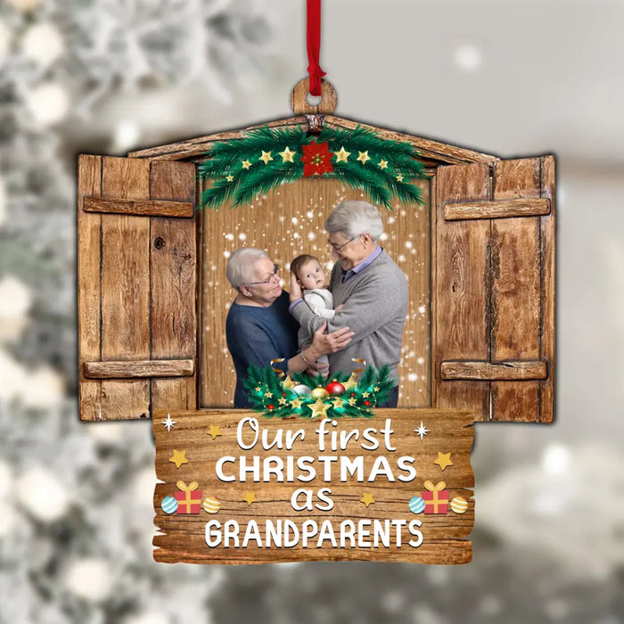 Custom Photo Our First Christmas As Grandparents 2023 - Personalized Shaped Wood Ornament - Christmas Gift For Grandparents