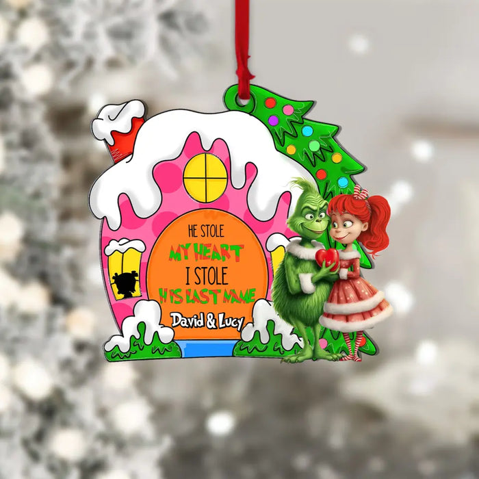How You Stole My Heart That Christmas Green Monster - Personalized Acrylic Ornament - Christmas Gift For Couple