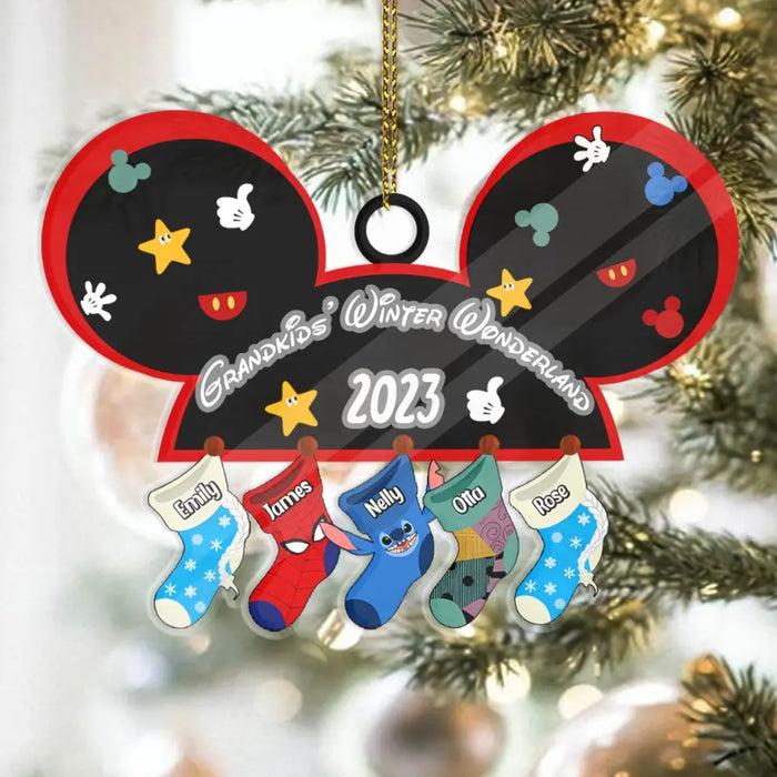 Grandkids’ Winter Wonderland - Personalized Shaped Acrylic Ornament - Cartoon Sock Characters - Christmas Gift For Kids, Grandkids
