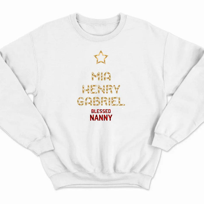 Grandkids Christmas Tree Names - Personalized Sweatshirt - Christmas Gift For Grandma
