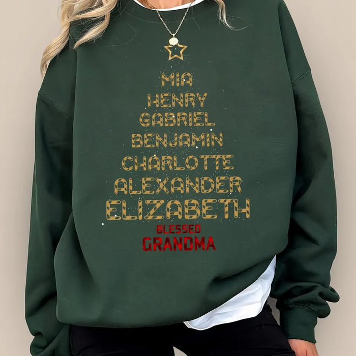 Grandkids Christmas Tree Names - Personalized Sweatshirt - Christmas Gift For Grandma