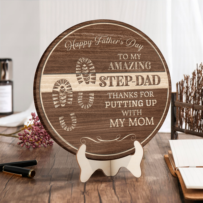 To My Amazing Step Dad, Thanks For Putting Up With My Mom - Gift For Step Dad, Father's Day Gift - 2 Layer Wood Sign