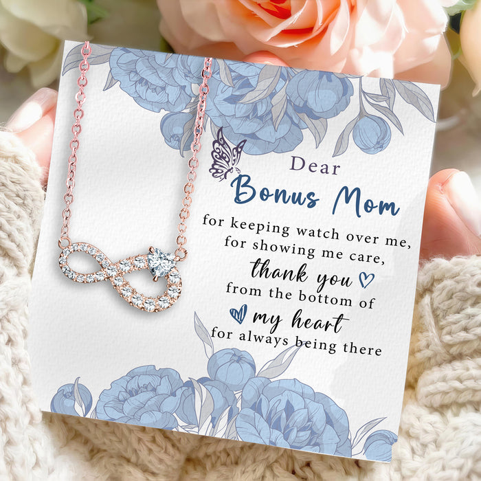Thank You From The Bottom Of My Heart - Gift For Stepmom, Bonus Mom, Mother's Day Gift - Infinity Cubic Necklace with Message Card