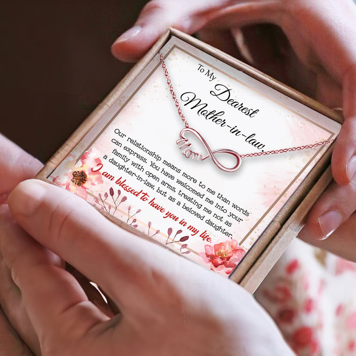 To My Mother-in-law, I Am Blessed To Have You In My Life - Gift For Mother-In-Law, Mother's Day Gift - S925 Infinity Mom Necklace with Message Card
