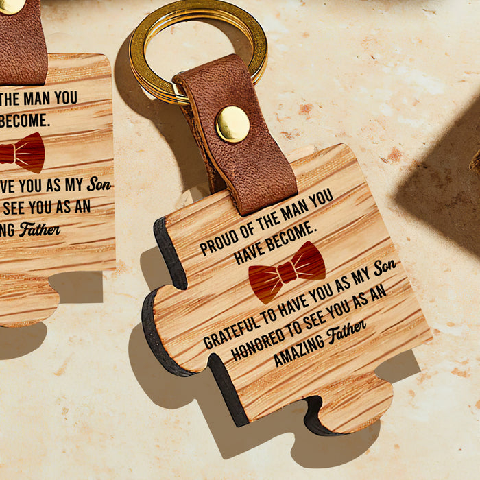 Proud Of The Man You Have Become - Gift For Son, Father's Day Gift - Wooden Puzzle Keychain