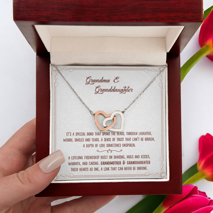 Grandma And Granddaughter Their Hearts As One, A Link That Can Never Be Undone - Gift For Grandma, Granddaughter, Mother's Day Gift - Interlocking Hearts Necklace with Message Card