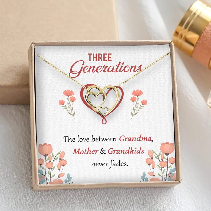 The Love Between Grandma, Mother, Grandkids Never Fades - Gift For Grandmother, Mother, Daughter, Mother's Day Gift - S925 Generation Hearts Necklace with Message Card