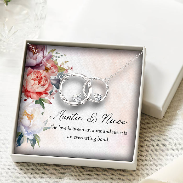 The Love Between An Aunt & Niece Is An Everlasting Bond - Gift For Aunt From Niece, Mother's Day Gift - S925 Double Circles Necklace with Message Card
