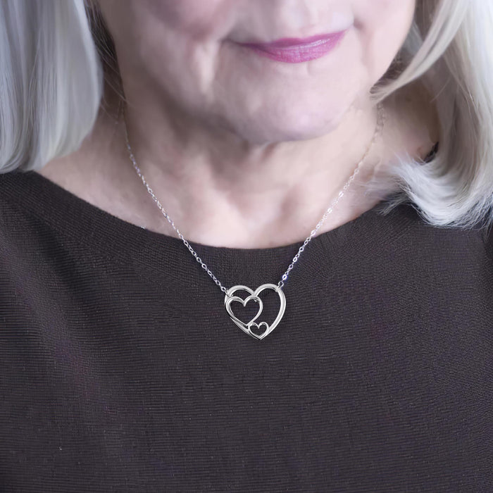 The Love Between Grandma, Mother, Grandkids Never Fades - Gift For Grandmother, Mother, Daughter, Mother's Day Gift - S925 Generation Hearts Necklace with Message Card
