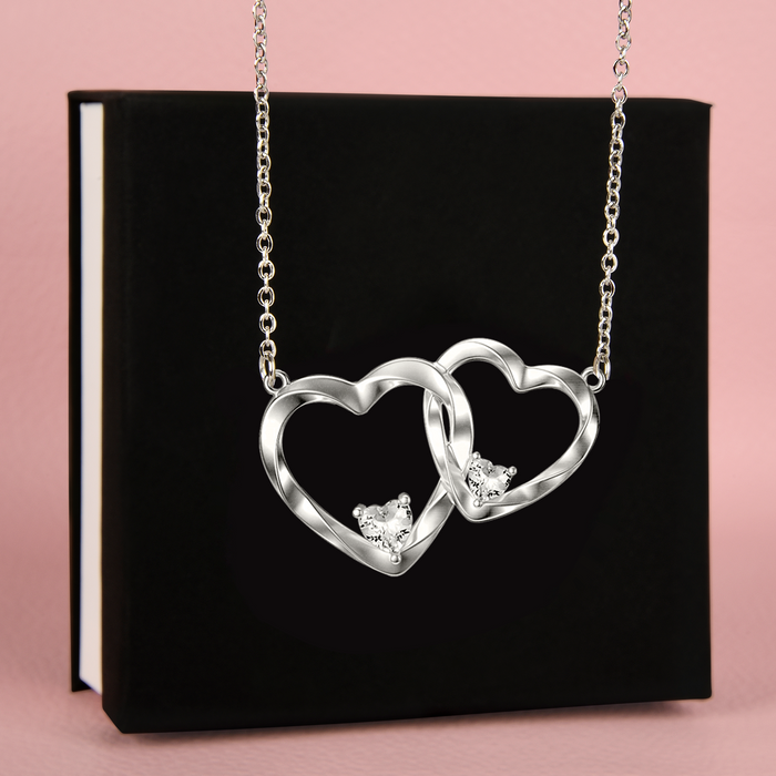 A Hug From Me To You With Love & Kisses - Mother's Day Gift - S925 Double Heart Necklace with Message Card