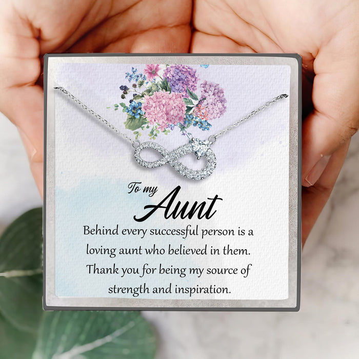 Thank You For Being My Source Of Strength And Inspiration - Gift For Aunt From Niece, Mother's Day Gift - Infinity Cubic Necklace with Message Card