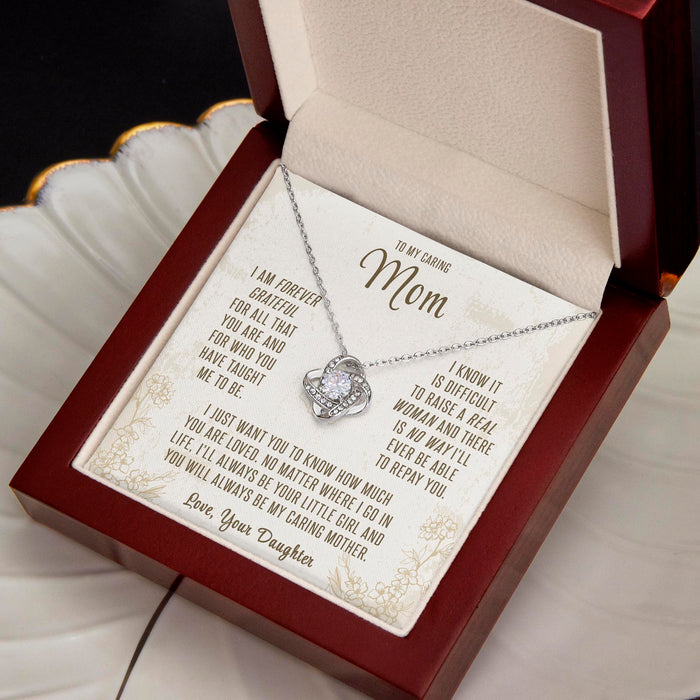 To My Caring Mom, You Are Loved - Gift For Mother From Daughter, Mother's day Gift - Love Knot Necklace with Message Card