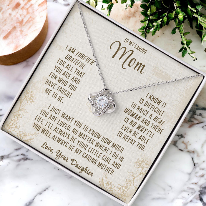 To My Caring Mom, You Are Loved - Gift For Mother From Daughter, Mother's day Gift - Love Knot Necklace with Message Card