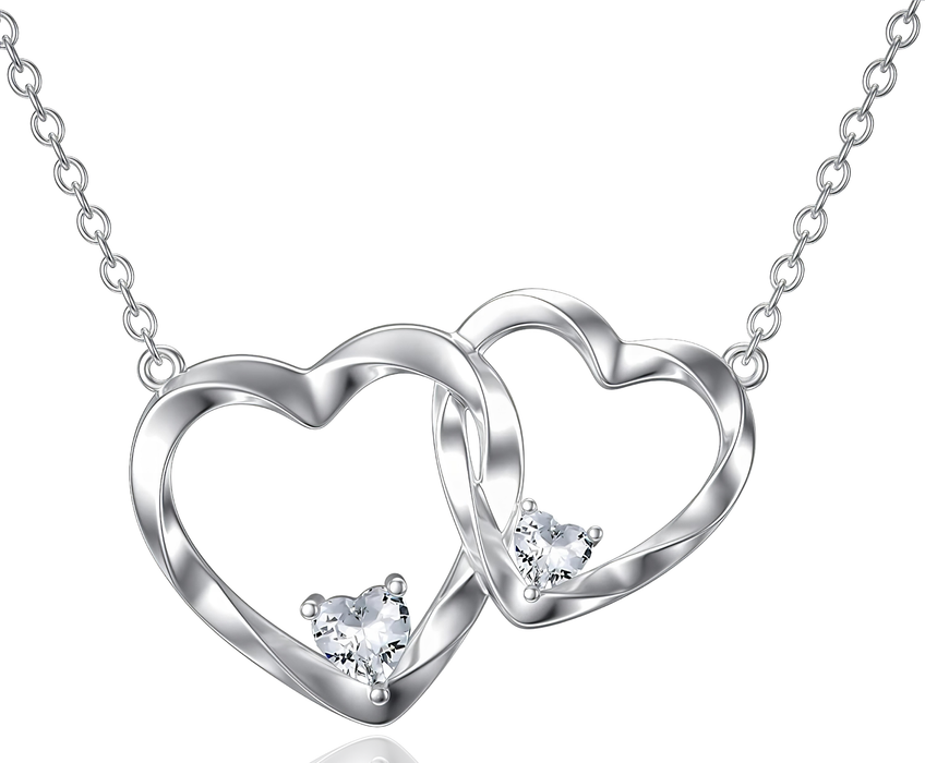 A Hug From Me To You With Love & Kisses - Mother's Day Gift - S925 Double Heart Necklace with Message Card