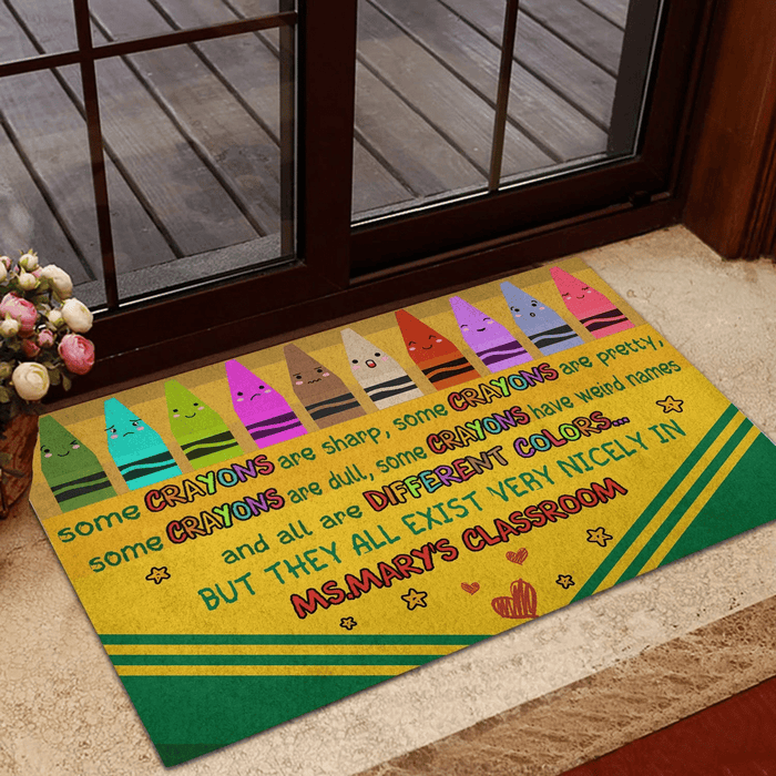 Personalized Back To School Ideas Teacher Some Crayons Are Sharp Custom Classroom Doormat Indoor And Outdoor Doormat Gift For Teacher Classroom Decor Warm House Gift Welcome Mat