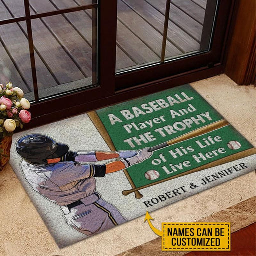 Door Mat Baseball And The Trophy Personalized