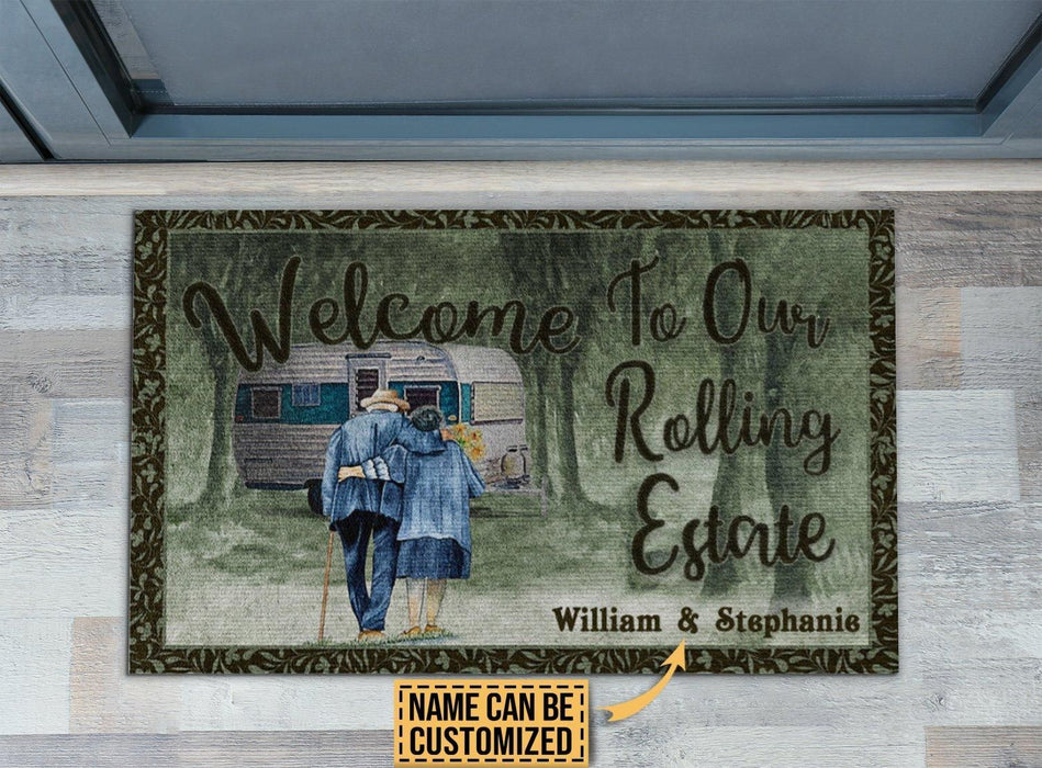Personalized Camping Old Couple Welcome Rolling Estate Doormat