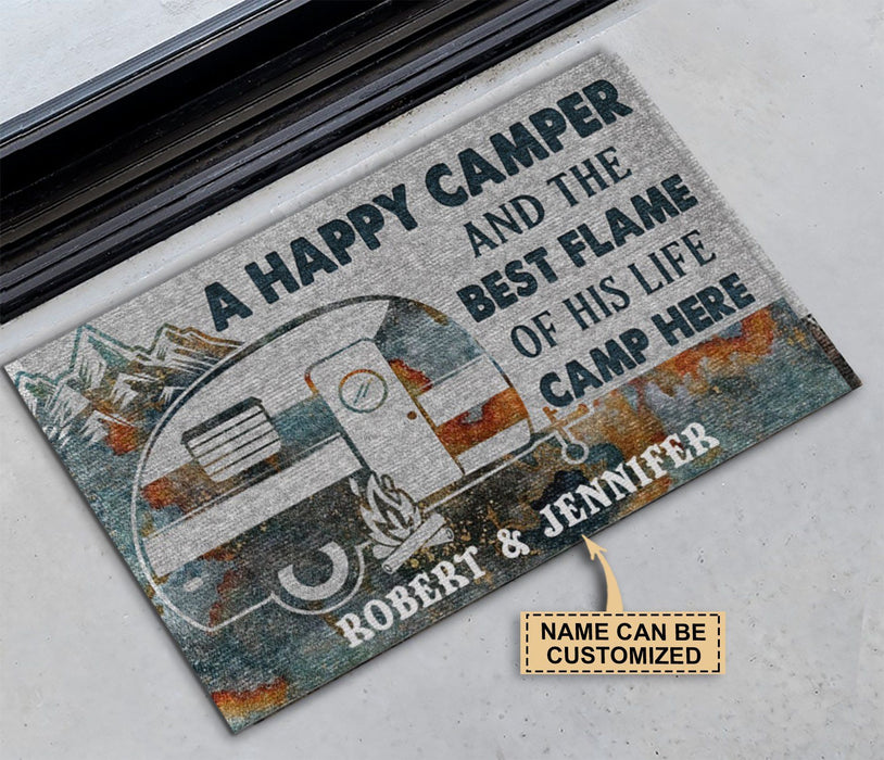 Personalized Camping Happy Camper Live Here Doormat