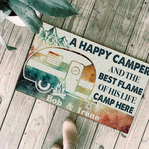 Personalized Camping Happy Camper Live Here Doormat