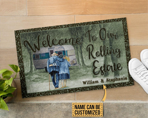 Personalized Camping Old Couple Welcome Rolling Estate Doormat