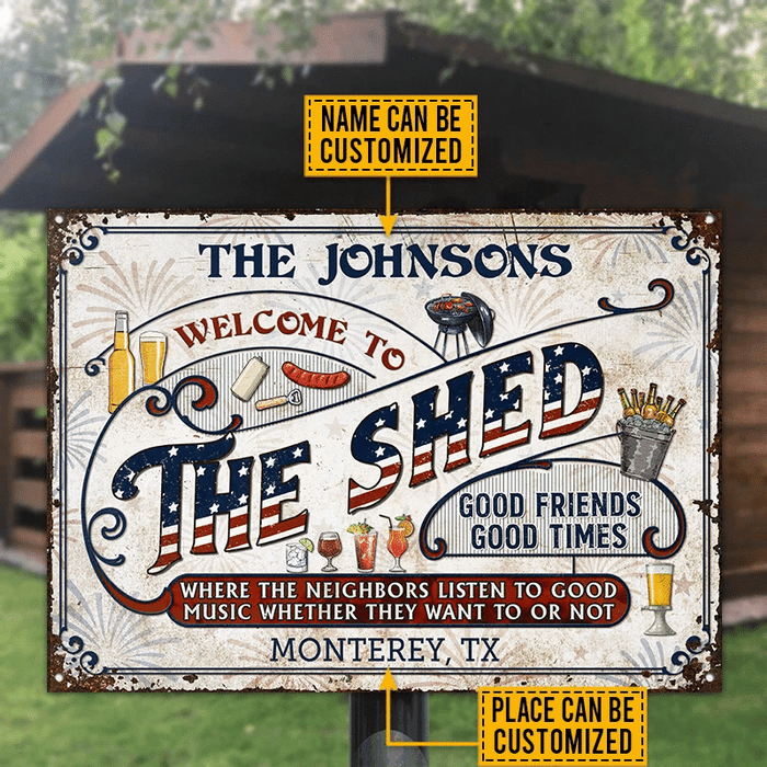 Shed Grilling Stars & Stripes Listen To The Good Music Personalized Rectangle Classic Metal Sign