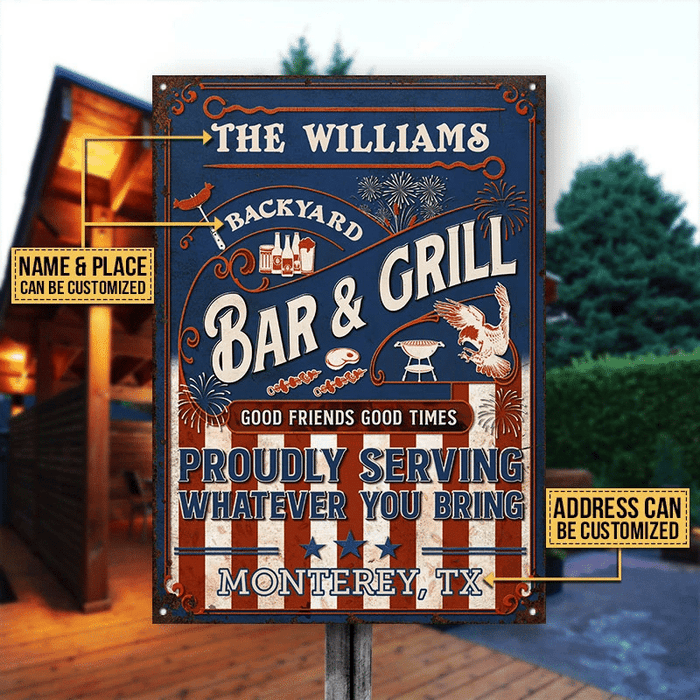 Stars & Stripes Grilling Proudly Personalized Rectangle Classic Metal Sign