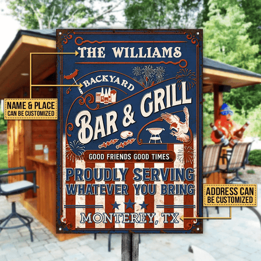 Stars & Stripes Grilling Proudly Personalized Rectangle Classic Metal Sign
