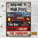 Personalized Swimming Pool Stars & Stripes Welcome Custom Classic Metal Signs