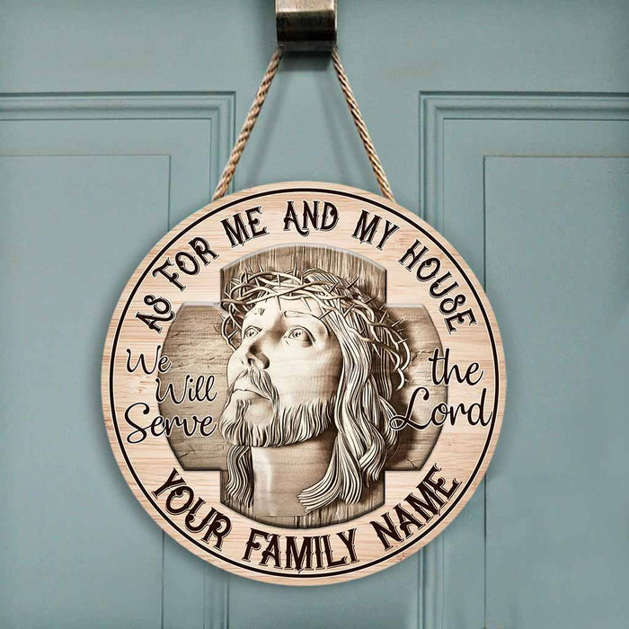 As For Me And My House - Jesus Christian Personalized Round Wood Sign