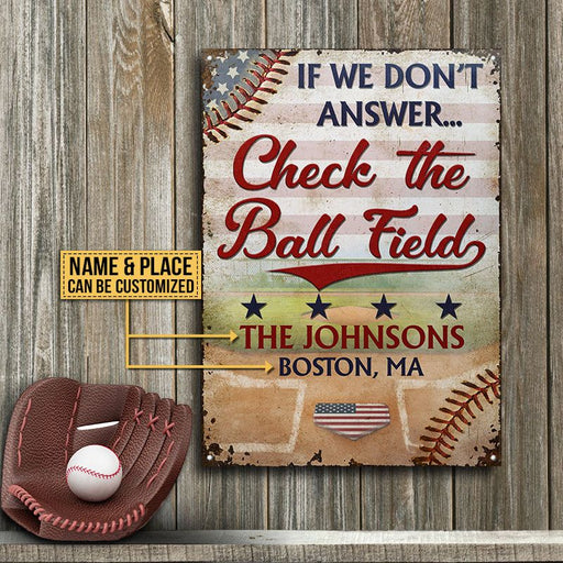 Personalized Stars & Stripes Baseball Family Check Field Custom Classic Metal Signs