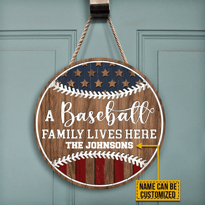 Personalized Baseball Stars & Stripes Family Custom Wood Circle Sign