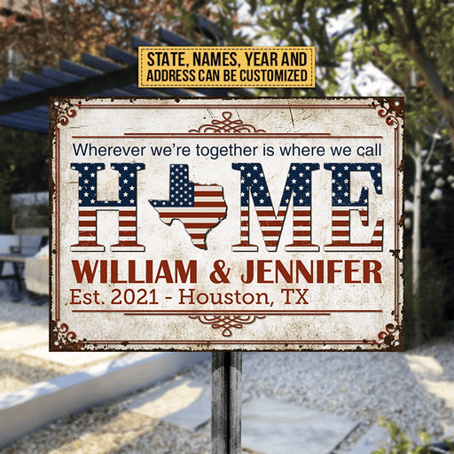 Personalized Stars & Stripes Home Wherever Custom Classic Metal Signs