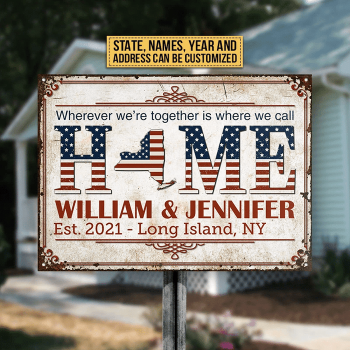 Personalized Stars & Stripes Home Wherever Custom Classic Metal Signs