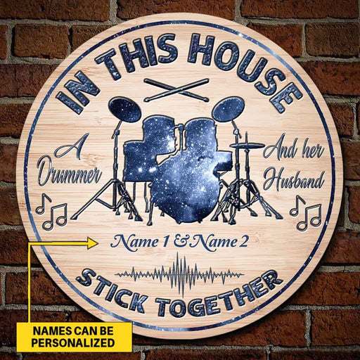 A Drummer Personalized Round Wood Sign