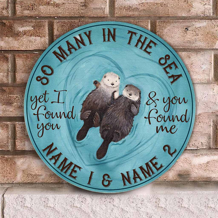 So Many In The Sea - Otter Personalized Round Wood Sign