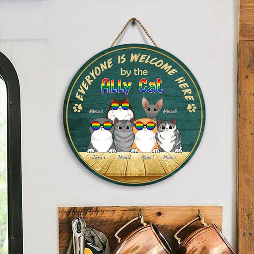Ally Cat - LGBT Support Customized Round Wood Sign