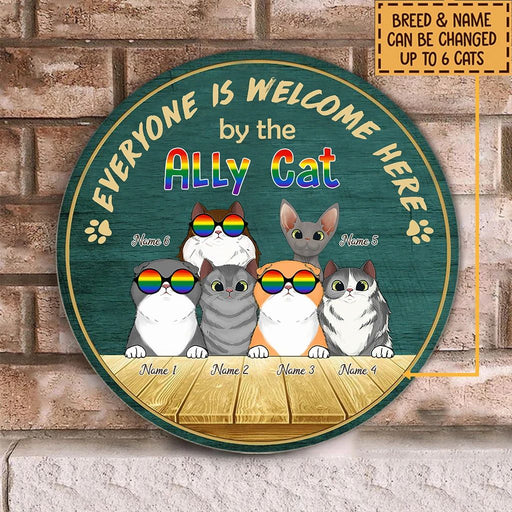 Ally Cat - LGBT Support Customized Round Wood Sign