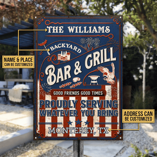 Personalized Stars & Stripes Grilling Proudly Custom Classic Metal Signs