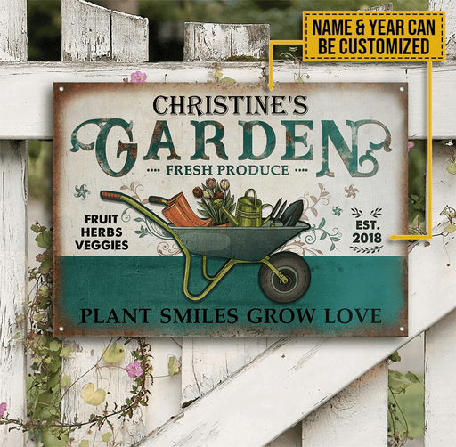 Personalized Garden Fresh Produce Plant Smiles Grow Customized Classic Metal Signs