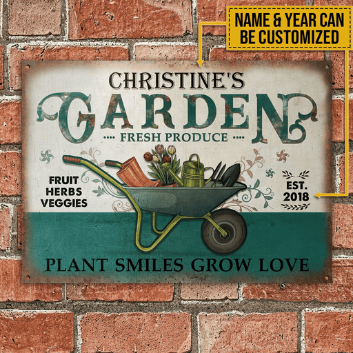 Personalized Garden Fresh Produce Plant Smiles Grow Customized Classic Metal Signs