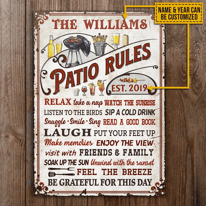 Personalized Patio Rules Take A Nap Custom Classic Metal Signs