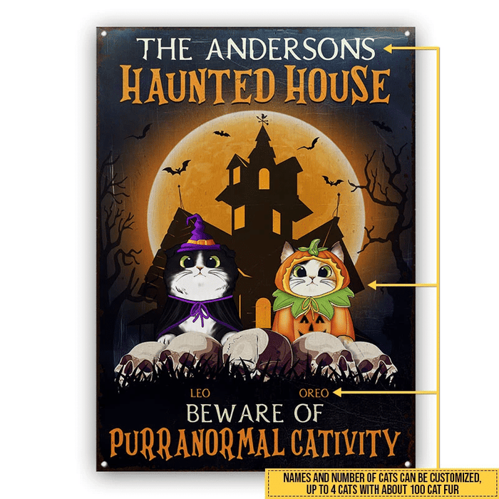 Cat Cosplay Halloween Beware Of Custom Classic Metal Signs, Halloween Yard Decorations, Cat Lover Halloween Gift, Halloween Decorating Idea