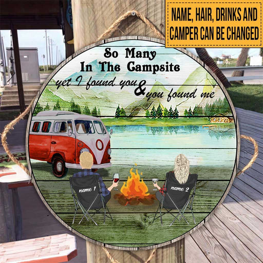 So Many In The Campsite Personalized Round Wood Sign