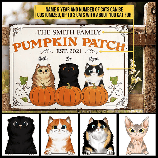 Pumpkin Patch Family, Cat Lover Gift, Fall Decor, Custom Classic Metal Signs