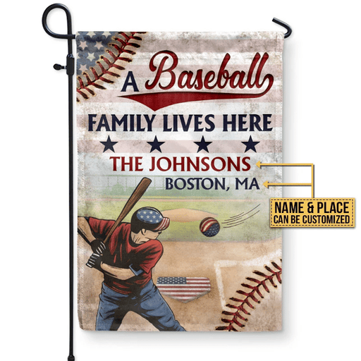 Personalized Stars & Stripes Baseball Family Lives Here Custom Flag