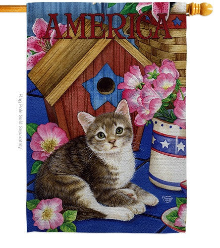 America Proud Kitten Cat House Flag