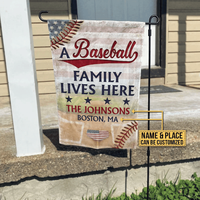 Personalized Stars & Stripes Baseball A Family Lives Here Custom Flag
