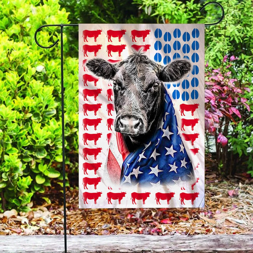 Custom Flag Black Angus Cattle Celebrate Fourth Of July Independence Day Flag - Garden Flag