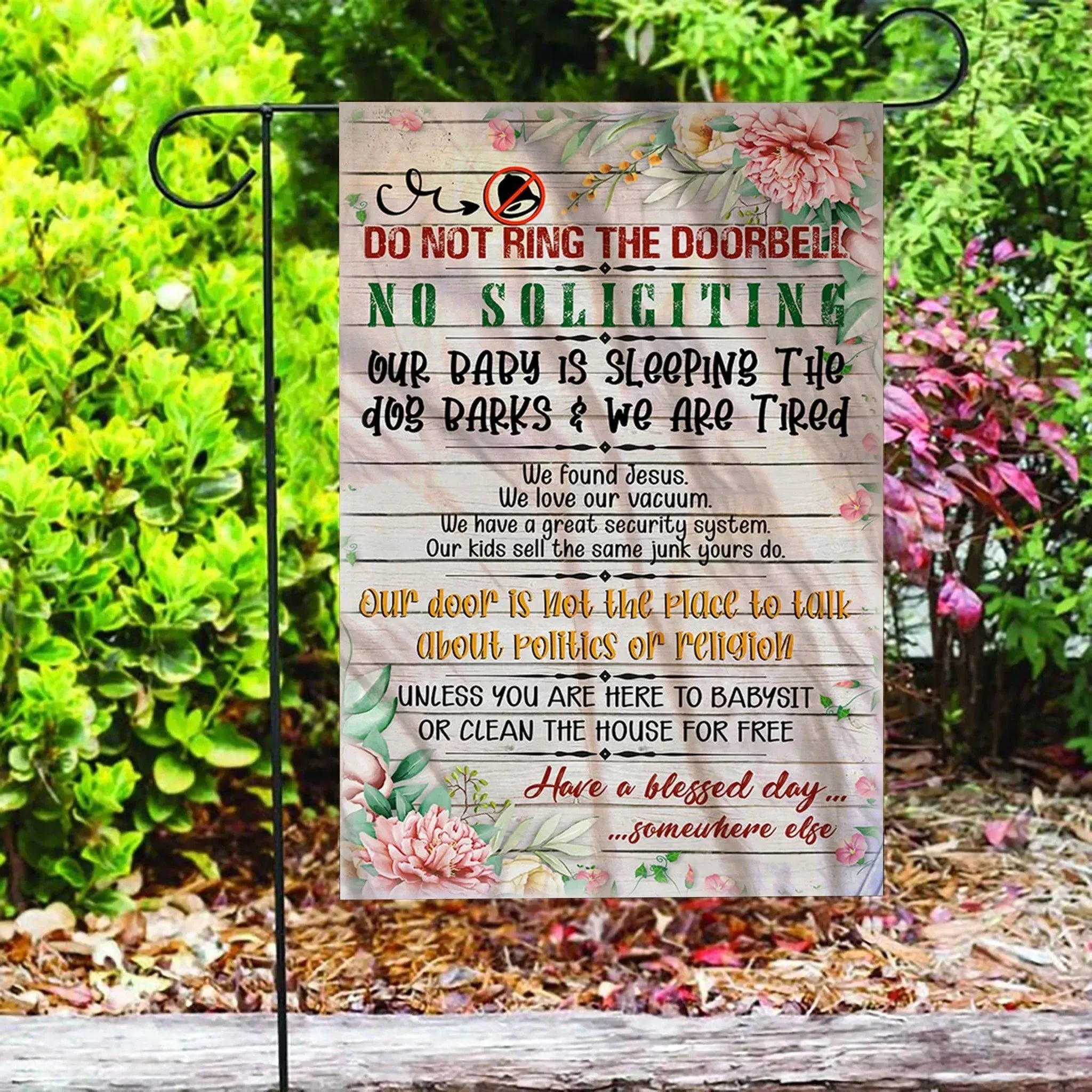 Custom Flag Do Not Ring The Doorbell No Soliciting Our Baby Is Sleeping Flag - Garden Flag V1