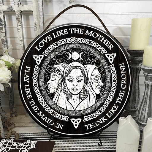 Witch Maiden Mother Crone Customized Wood Circle Sign